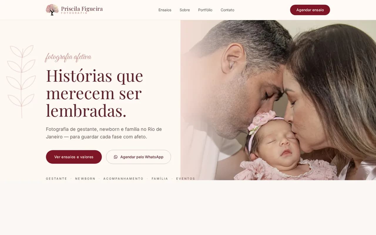 Home da Priscila Figueira Fotografia: 'Histórias que merecem ser lembradas', com foto de família e newborn.